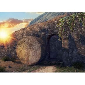 He is Risen Backdrop Resurrection of Jesus Backdrop Sunrise Empty Jesus Tomb Easter Background Rebirth of Bible Story Church Decorations (7x5ft)