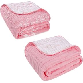 Ultra Soft Muslin Baby Blankets- Idea Swaddle & Crib Blankets,Leaf Floral Pink 2 Pack