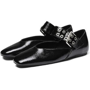 Ballet Flats for Women Square Toe Ballerina Flats Buckle Strap Leopard Print Flats Casual Dress Mary Janes Comfortable Dressy Shoes