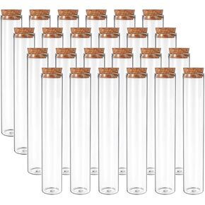 PATIKIL 40ml Test Tubes, 24pcs 3.15x1.18 Glass Clear Flat Bottom Test Tube Containers with Cork Stopper for Bead Party Candy Bath Salt Storage Scientific Experiment Plant Propagation in Kuwait
