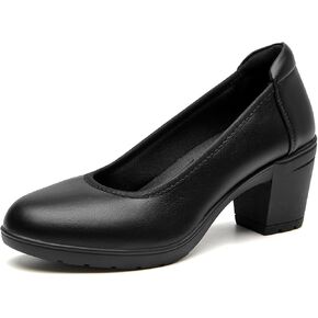 SelenePair Women's Chunky Low Block Heels Work Pumps Ladies Closed Round Toe Slip On Dress Wedding Shoe