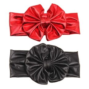 Baby Girl Glitter Bow Headband Bronzing Gilding Gold Silver Headband Kids Toddler 5'' Large Bow Hairband Metallic Elastic Shiny Stretch Bowknot Turban Headwrap ZHB43 (Silver Gold, One Size)
