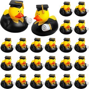 Sratte 24 Pcs Blue Graduation Rubber Ducks 2025 Grad Silicone Duck Bulk Graduation Small Rubber Animal Gift Cake Topper for Teacher Graduation Party Favors Supplies