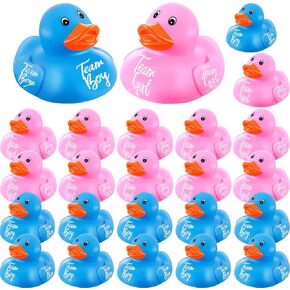24 Pieces Pink Blue Gender Reveal Rubber Ducks in Bulk Mini Ducky Bath Toys Team Girl Team Boy Small Ducks for Baby Shower Gender Reveal Party Favor Decorations