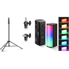 NEEWER TL96RGB Magnetic Handheld Light Wand, 360° Full RGB Mini LED Video Light Stick, 2500-8500K Dimmable Camera Tube Light with 13ft/4m Air Cushioned Light Stand for Photography TikTok YouTube Vlog