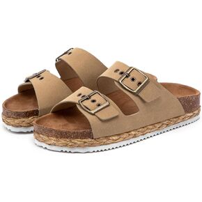 Lryweisy Women Suede Sandals Cork Sandals Comfortable Espadrilles Flatform with Arch Support