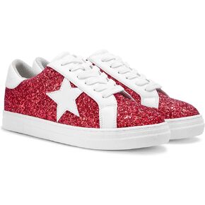 PARTY Women's Glitter Fashion Star Sneakers Low Top Platform Lace Up Comfortable Wedding Walking Shoes