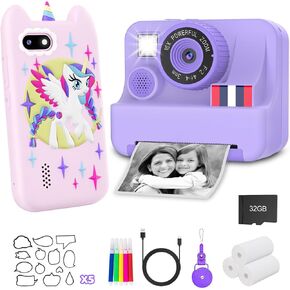 Pink Kids Phone and Purple Kids Camera Instant Print