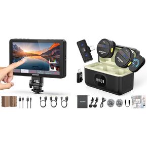 NEEWER F700 7" Camera Field Monitor, 2000nit HD 1920x1080 IPS Touch Screen with 3D LUT, 4K HDMI Loop in/Out with Peak Focus DSLR Video Assist HDR Waveform, KM18 Wireless Lavalier Microphone Included