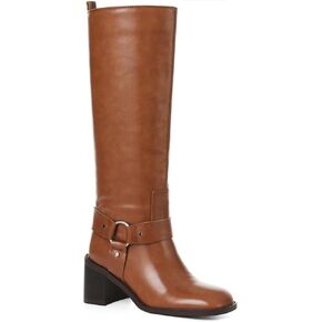 Tscoyuki Women's Knee High Boots, Chunky Heel Square Toe Tall Boots for Women Wide Calf Slip On Motorcycle Riding Boots