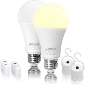 JackonLux Rechargeable Emergency LED Bulb Multi-Function Battery Backup Light for Power Outage Camping Outdoor Activity Hurricane 9W 800LM 60W Equivalent Daylight 5000K E26 120 Volt 2 Pack