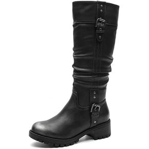 GLOBALWIN Women's Black Knee High Boots Chunky Low Heel Boots For Women Fashion Dressy Riding Boots