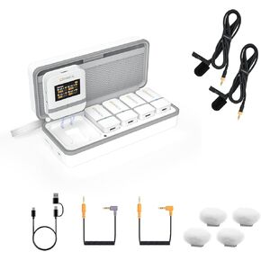 (2 Lav Mic)COMICA Vimo Q Wireless Lavalier Microphone System with 4 Transmitters and 1 Receiver, Noise Cancellation, 656' Range, Wireless Microphone for Camera, iPhone, Android, PC Interviews.(White)