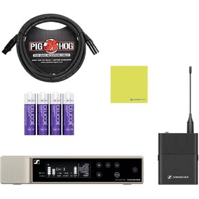 SENNHEISER Wireless Microphone System Bundle with 10ft Pig Hog Mic Cable, 4 AA Batteries & Polishing Cloth – SK Wireless Bodypack Base System, Q1-6 (470-526 MHz), 508740