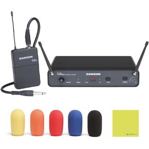 Samson Concert 88x Guitar Wireless System Bundle with 5 Windscreens & Polishing Cloth – True-Diversity Wireless, Locking GC32 Guitar Cable, 300' Range, Rackmount Kit, SWC88XBGT-D (D Band 542-566MHz)