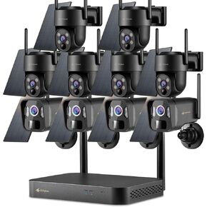Kittyhok Solar Camera Security Outdoor System | 4pcs Bullet Solar Camera, 6pcs PT Solar Security Camera Outdoor, Solar Power, Human Detection, Spotlight, 10CH NVR, Local Storage, No Monthly Fees