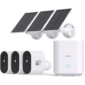 AOSU 5MP Solar Security Cameras Wireless Outdoor, 166° Ultra-Wide-Angle, Home Security Camera System 3-Cam Kit with Color Night Vision, Spotlight, No Subscription, Support 2.4G & 5G WiFi Router