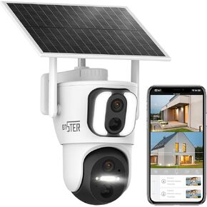 ENSTER 2K Dual Lens Solar Security Camera Wireless Outdoor, 360° PTZ, Floodlight & Color Night Vision, WiFi Cam