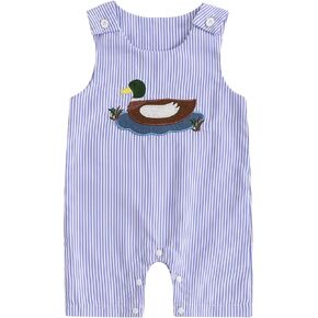 Kupretty Baby Boy Summer Clothes Embroidery Sleeveless Romper Jumpsuit Vintage Gingham Shortalls Overalls Birthday Outfit