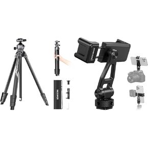 NEEWER LITETRIP LT07 61" Aluminum Travel Tripod for Camera w Pan Tilt Low Profile Ball Head, Metal Phone Tripod Mount with Cold Shoes Included