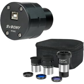 SVBONY SV233 7PCS Telescope Accessory Kit with Plossl Eyepiece, 2X Barlow Lens, Moon/ND4/82A Color Filter and Bag Bundle SV305C Planetary Camera, IMX662 Color Telescope Camera