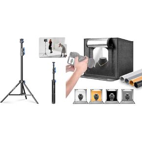 NEEWER ST155A 28"-61"/72-155cm Photography Light Stand with 180° & 360° Adjustable Head, Aluminum Portable Video Tripod Stand for LED Video Light Ring Light Flash Mic, LP40 Studio Light Box Included