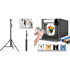 NEEWER ST155A 28"-61"/72-155cm Photography Light Stand with 180° & 360° Adjustable Head, Aluminum Portable Video Tripod Stand for LED Video Light Ring Light Flash Mic, LP60 Studio Light Box Included