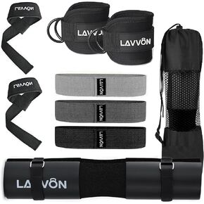 Barbell Pad Set for Hip Thrust 10Pcs- Squat Pad for Barbell Lunges & Bar Padding - Bench Press Standard Weight Bar Pad - with Ankle Straps, Wrist Straps for Weightlifting, 3 Lifting Strap