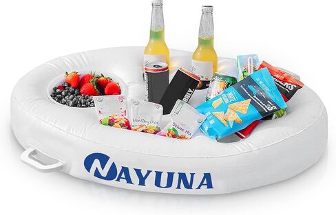 NAYUNA Food & Drinks Floaty for Pool and Hot Tub - Premium Black Floating Bar, Pool Drink Floats, and Phone Slot - Versatile Floating Tray for Pool Parties, Beach, and Hot Tub in Kuwait