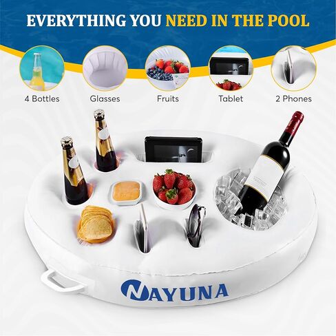 NAYUNA Food & Drinks Floaty for Pool and Hot Tub - Premium Black Floating Bar, Pool Drink Floats, and Phone Slot - Versatile Floating Tray for Pool Parties, Beach, and Hot Tub in Kuwait