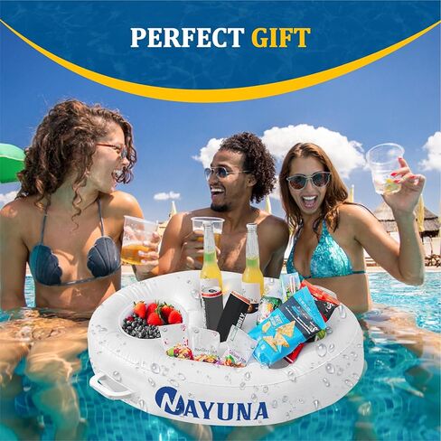 NAYUNA Food & Drinks Floaty for Pool and Hot Tub - Premium Black Floating Bar, Pool Drink Floats, and Phone Slot - Versatile Floating Tray for Pool Parties, Beach, and Hot Tub in Kuwait