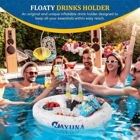 NAYUNA Food & Drinks Floaty for Pool and Hot Tub - Premium Black Floating Bar, Pool Drink Floats, and Phone Slot - Versatile Floating Tray for Pool Parties, Beach, and Hot Tub in Kuwait