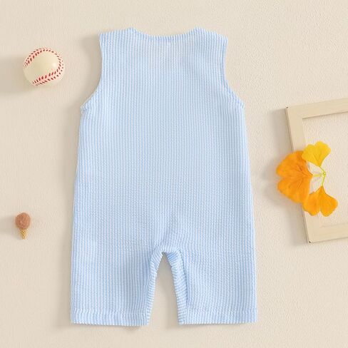Newborn Baby Boy Summer Outfit Baseball/Sailboat Embroidery Sleeveless Tank Romper Jumpsuit Infant Striped Overalls in Kuwait