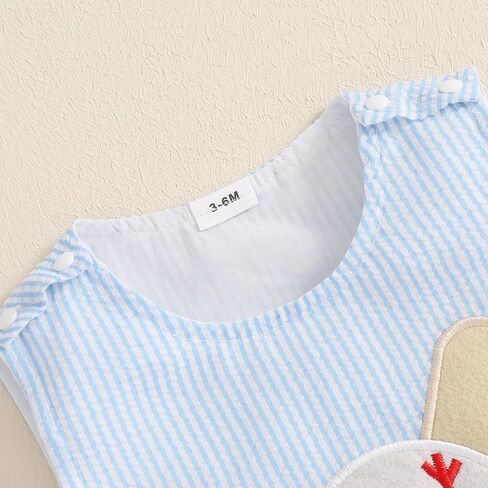 Newborn Baby Boy Summer Outfit Baseball/Sailboat Embroidery Sleeveless Tank Romper Jumpsuit Infant Striped Overalls in Kuwait