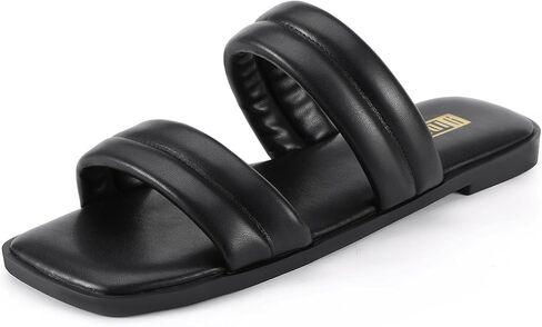 IDIFU Women's Flat Sandals for Women Square Open Toe Two Soft Band Slip On Summer Comfortable Dressy Slide Beach Casual Wedding Dress Sandals in Saudi Arabia