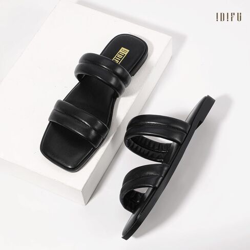 IDIFU Women's Flat Sandals for Women Square Open Toe Two Soft Band Slip On Summer Comfortable Dressy Slide Beach Casual Wedding Dress Sandals in Saudi Arabia
