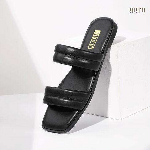 IDIFU Women's Flat Sandals for Women Square Open Toe Two Soft Band Slip On Summer Comfortable Dressy Slide Beach Casual Wedding Dress Sandals in Saudi Arabia