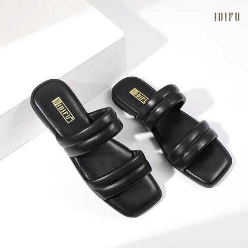 IDIFU Women's Flat Sandals for Women Square Open Toe Two Soft Band Slip On Summer Comfortable Dressy Slide Beach Casual Wedding Dress Sandals in Saudi Arabia