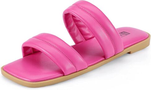 IDIFU Women's Flat Sandals for Women Square Open Toe Two Soft Band Slip On Summer Comfortable Dressy Slide Beach Casual Wedding Dress Sandals in Saudi Arabia