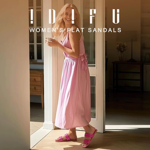 IDIFU Women's Flat Sandals for Women Square Open Toe Two Soft Band Slip On Summer Comfortable Dressy Slide Beach Casual Wedding Dress Sandals in Saudi Arabia
