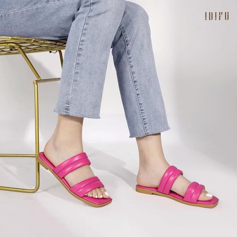 IDIFU Women's Flat Sandals for Women Square Open Toe Two Soft Band Slip On Summer Comfortable Dressy Slide Beach Casual Wedding Dress Sandals in Saudi Arabia