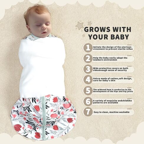 Newborn Sleep Sack Baby Swaddle,3-Way Adjustable Wearable Blanket,100% Rayon Cotton Swaddling sleeping bag. (Dinosaur&Hexagon, 3-6 Months) in Kuwait