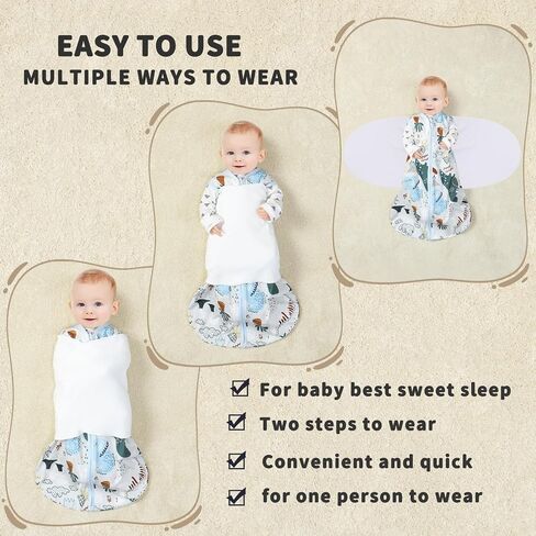 Newborn Sleep Sack Baby Swaddle,3-Way Adjustable Wearable Blanket,100% Rayon Cotton Swaddling sleeping bag. (Dinosaur&Hexagon, 3-6 Months) in Kuwait