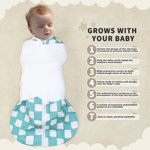 Newborn Sleep Sack Baby Swaddle,3-Way Adjustable Wearable Blanket,100% Rayon Cotton Swaddling sleeping bag. (Dinosaur&Hexagon, 3-6 Months) in Kuwait