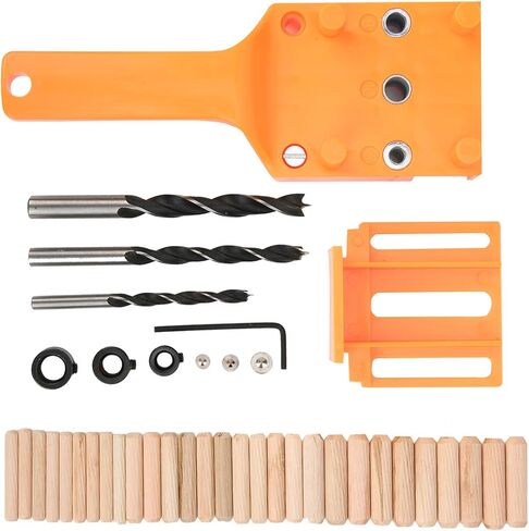 Handheld Dowel Jig Kit, Wood Doweling Hole Drill Guide Kit with 6mm 8mm 10mm Bits Locator Tool Set Adjustable Limit Ring for Woodworking Furniture Repair DIY Projects(orange) in Kuwait