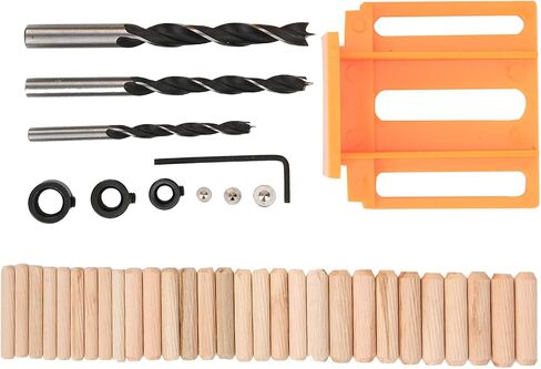 Handheld Dowel Jig Kit, Wood Doweling Hole Drill Guide Kit with 6mm 8mm 10mm Bits Locator Tool Set Adjustable Limit Ring for Woodworking Furniture Repair DIY Projects(orange) in Kuwait