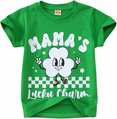 Ritatte Toddler Baby Boys Girls St Patricks Day Shirt Mamas Lucky Charm T-Shirt Shamrock Irish Graphic Short Sleeve Tee Top in Saudi Arabia