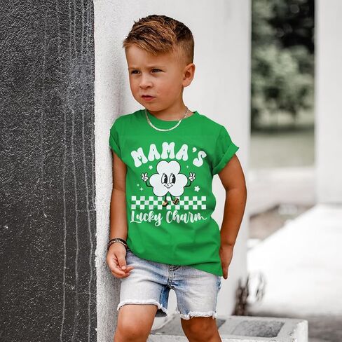 Ritatte Toddler Baby Boys Girls St Patricks Day Shirt Mamas Lucky Charm T-Shirt Shamrock Irish Graphic Short Sleeve Tee Top in Saudi Arabia