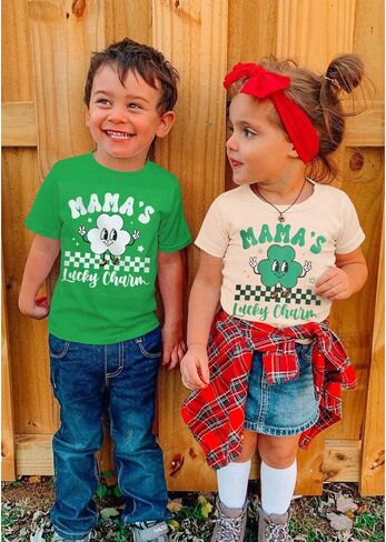 Ritatte Toddler Baby Boys Girls St Patricks Day Shirt Mamas Lucky Charm T-Shirt Shamrock Irish Graphic Short Sleeve Tee Top in Saudi Arabia