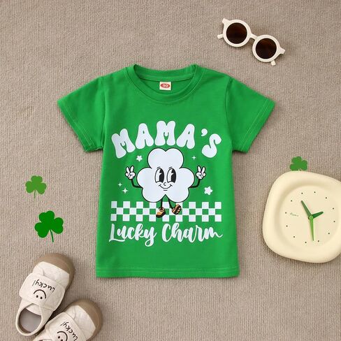 Ritatte Toddler Baby Boys Girls St Patricks Day Shirt Mamas Lucky Charm T-Shirt Shamrock Irish Graphic Short Sleeve Tee Top in Saudi Arabia
